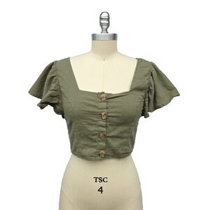 Cotton On Milkmaid Crop Top Size XS Green Flutter Sleeve Fairy Whimsygoth Forest